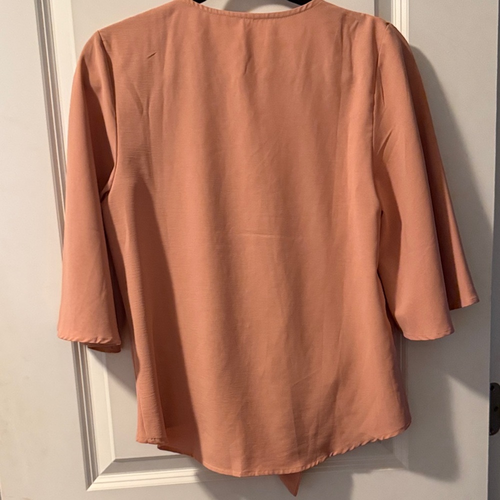 Pink Button-Front Tie Blouse - Picture 3 of 4